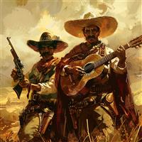 Spanish-themed spaghetti western duel music.