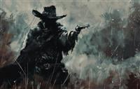 Spaghetti western music, giving the impression of a dangerous encounter in the deep south.